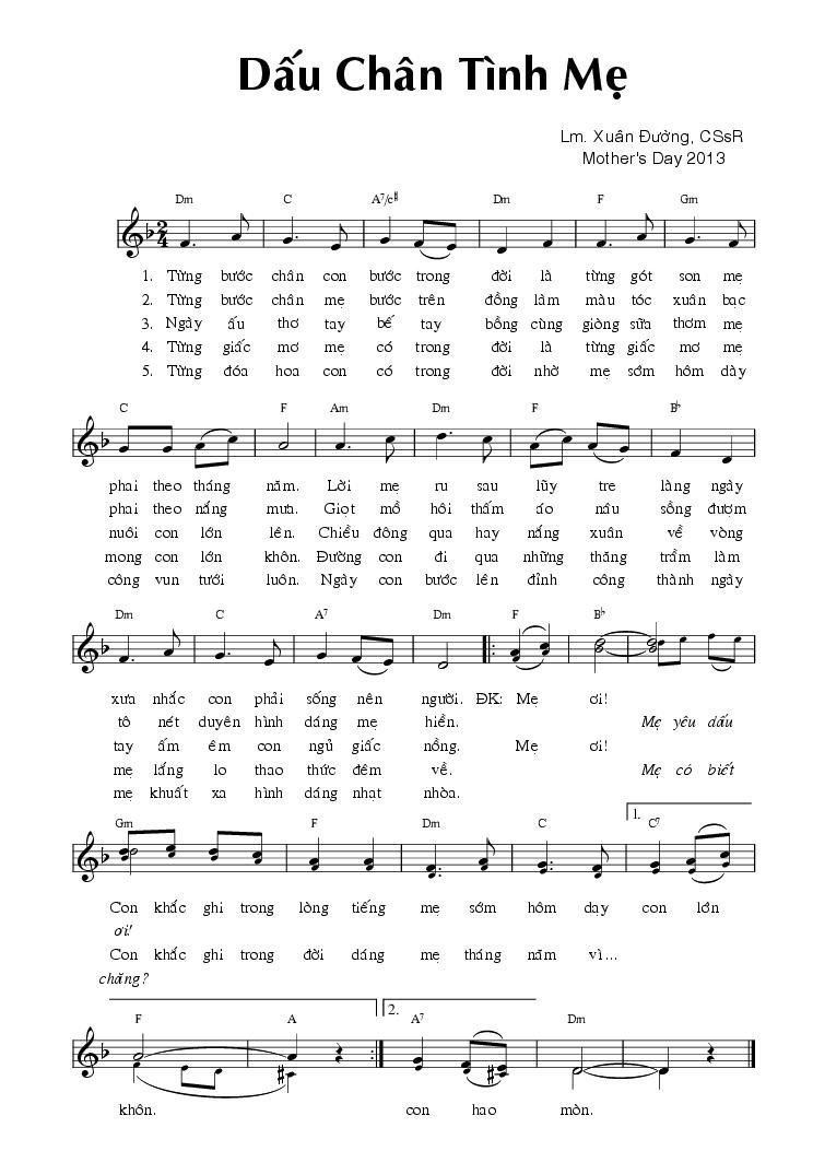 Sheet nhạc Dấu Chân Tình Mẹ